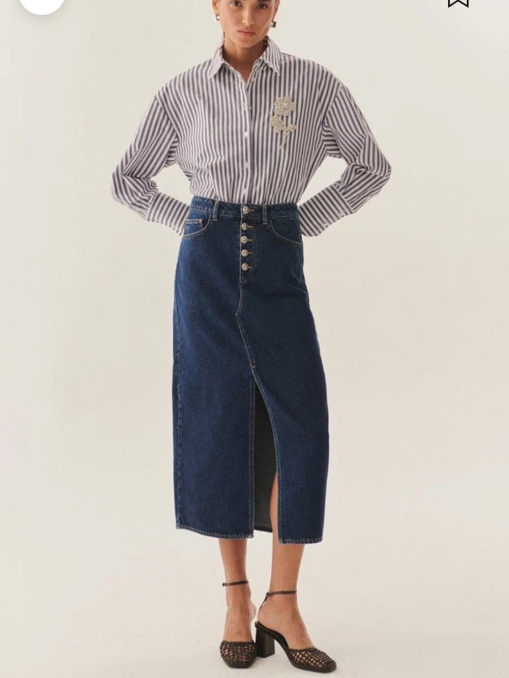 NWOT Exquise Malia Denim Midi Skirt Slit Size 8